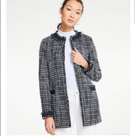 SOLD - BNWT Ann Taylor Framed Tweed Topper Coat - Size XXL - Blue Black - Picture 6 of 8
